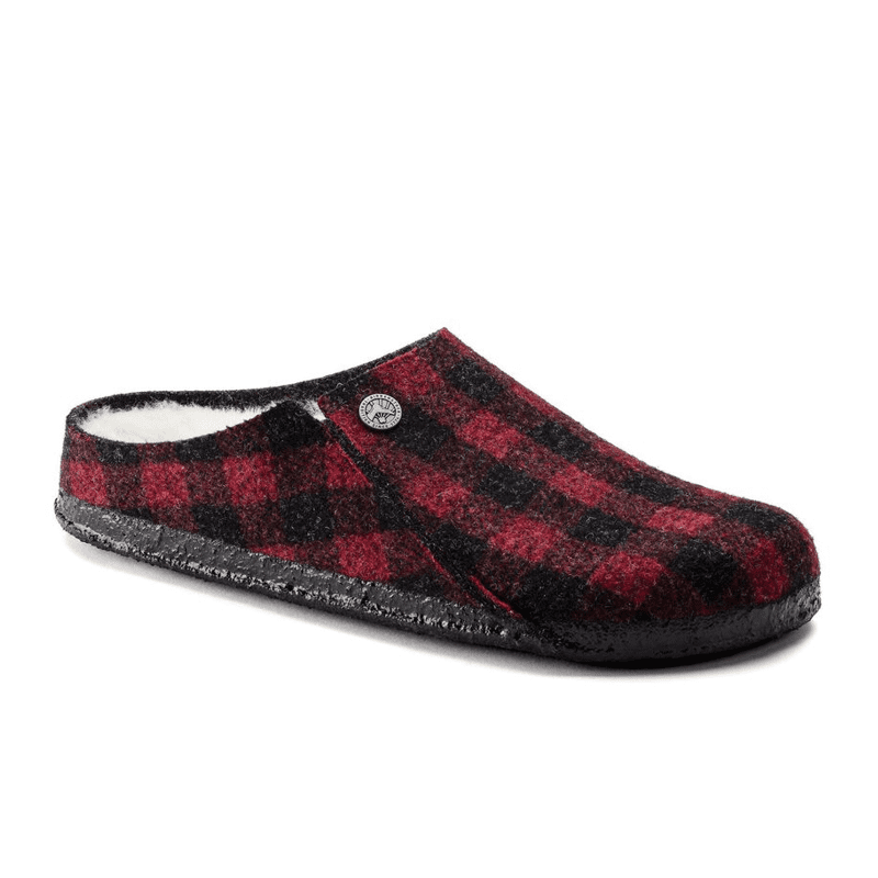 Birkenstock Zermatt Slipper (Women) - Red Plaid Wool/Natural Shearling Dress-Casual - Slippers - The Heel Shoe Fitters