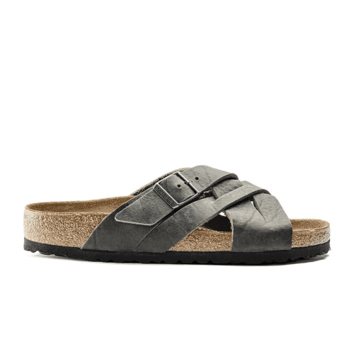 Birkenstock Lugano Slide Sandal (Men) - Camberra Faded Khaki Oiled Leather Sandals - Slide - The Heel Shoe Fitters