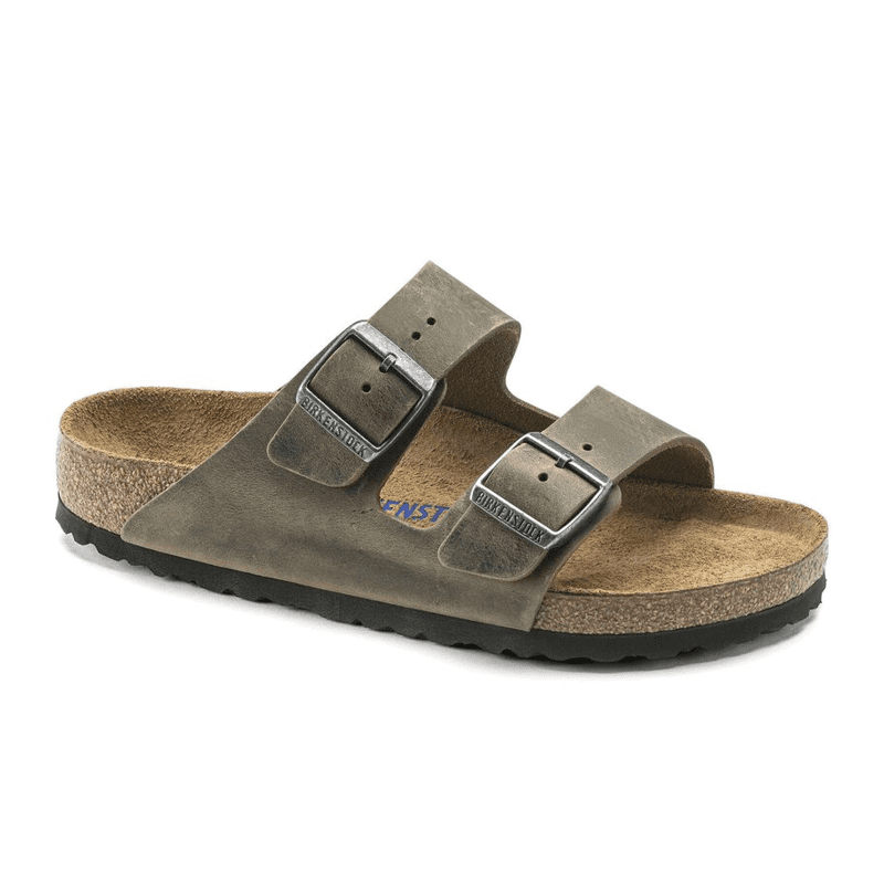 Birkenstock Arizona Soft Footbed Narrow Slide Sandal (Unisex) - Faded Khaki Oiled Leather Sandals - Slide - The Heel Shoe Fitters