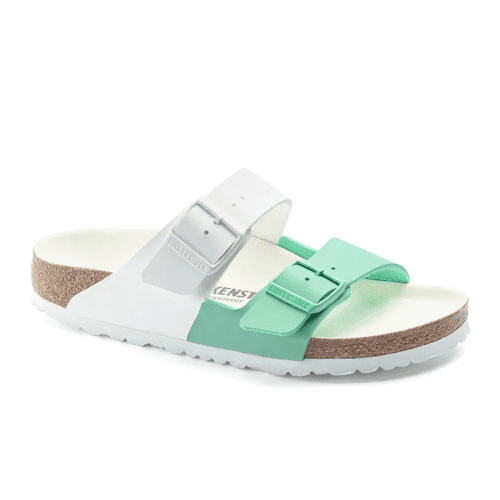 Birkenstock Arizona Split Slide Sandal (Women) - White/Bold Jade Birko-Flor Sandals - Slide - The Heel Shoe Fitters