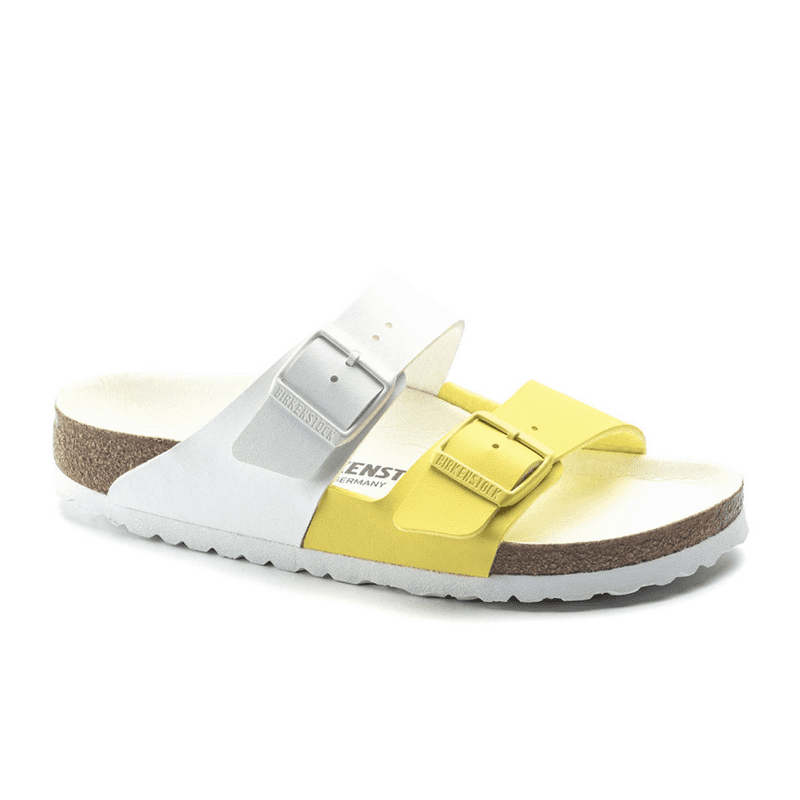 Birkenstock Arizona Split Slide Sandal (Women) - White/Lime Sour Birko-Flor Sandals - Slide - The Heel Shoe Fitters