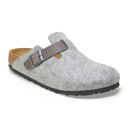 Birkenstock Boston Clog (Men) - Light Gray Leather/Iron Wool Dress-Casual - Clogs & Mules - The Heel Shoe Fitters