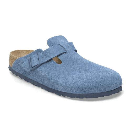 Birkenstock Boston Soft Footbed Clog (Women) - Elemental Blue Suede Dress-Casual - Clogs & Mules - The Heel Shoe Fitters