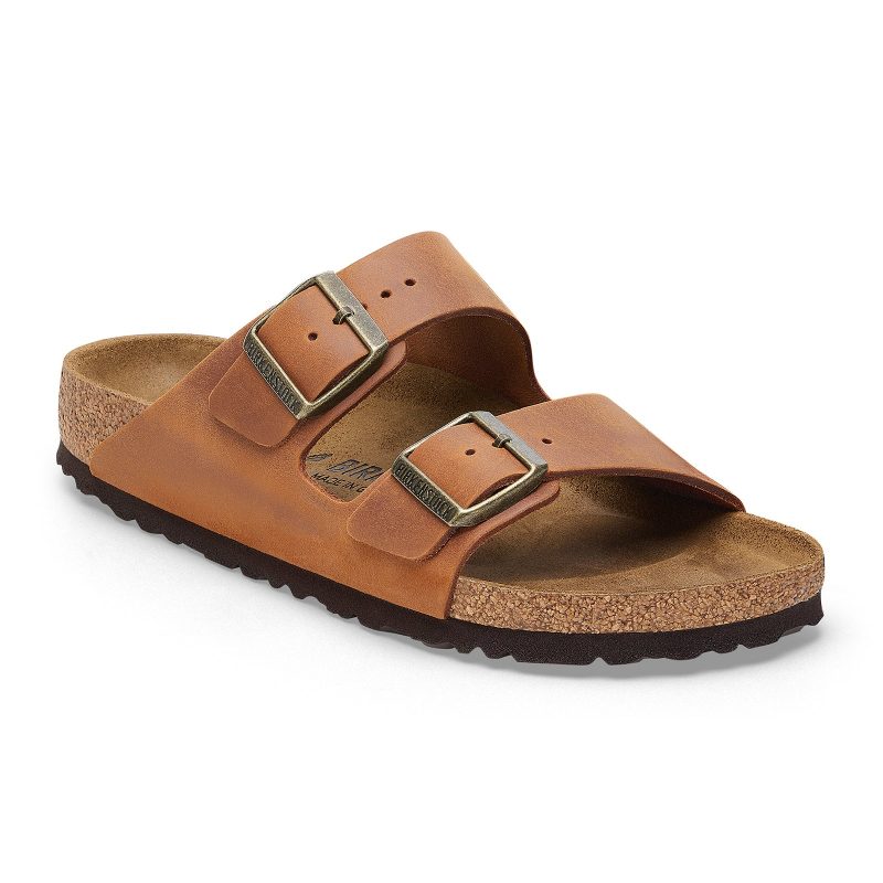 Birkenstock Arizona Slide Sandal (Men) - Cognac Oiled Leather Sandal - Slide - The Heel Shoe Fitters