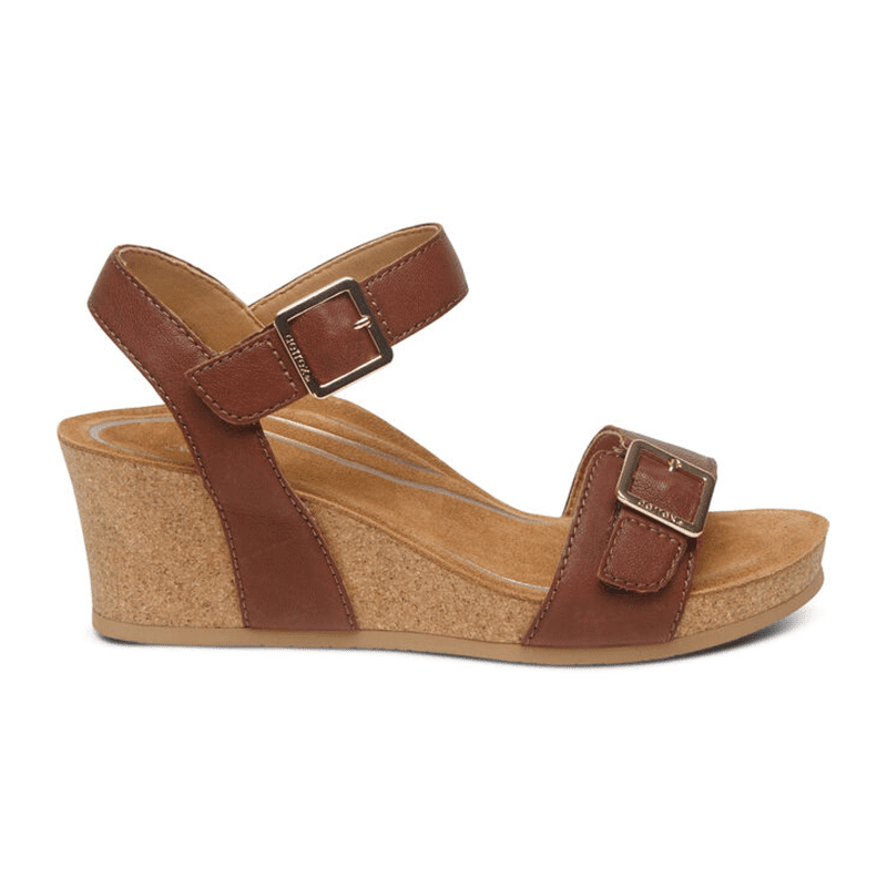 Aetrex Lexa Wedge Sandal (Women) - Walnut Sandals - Heel/Wedge - The Heel Shoe Fitters