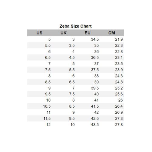 Zeba size chart